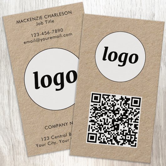 Einfacher Logo-Text-QR-Code im vertikalen Format Visitenkarte