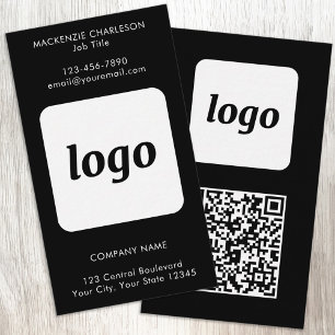 Einfacher Logo-Text-QR-Code Vertikal Schwarz Visitenkarte