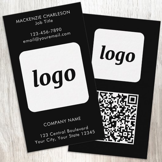 Einfacher Logo-Text-QR-Code Vertikal Schwarz Visitenkarte