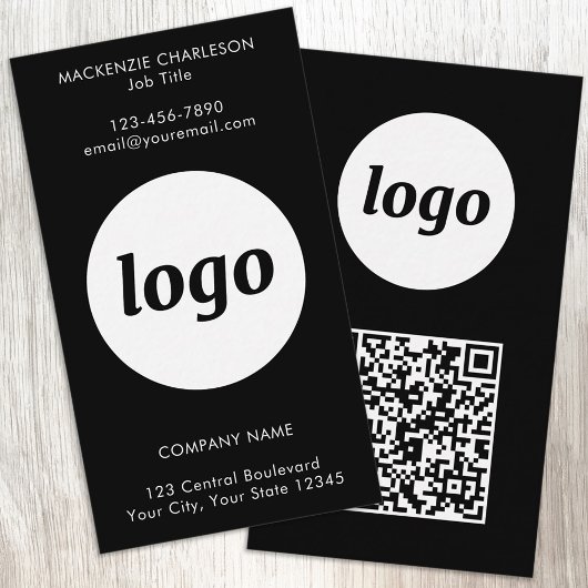 Einfacher Logo-Text-QR-Code Vertikal Schwarz Visitenkarte
