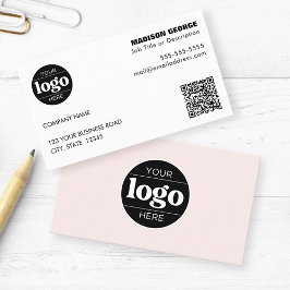 Einfacher Logo-Text und QR-Code Rosa Visitenkarte