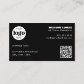 Einfacher Logo-Text und QR-Code Schwarz Visitenkarte (Rückseite)