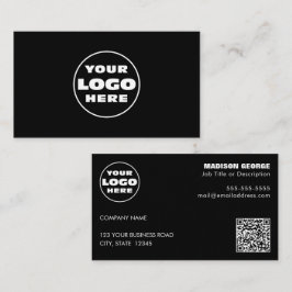 Einfacher Logo-Text und QR-Code Schwarz Visitenkarte