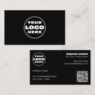 Einfacher Logo-Text und QR-Code Schwarz Visitenkarte