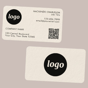 Einfacher Logo- und Text-QR-Code Creme Visitenkarte