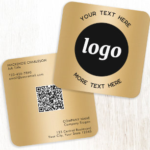 Einfacher Logo- und Text-QR-Code Gold Quadratische Visitenkarte