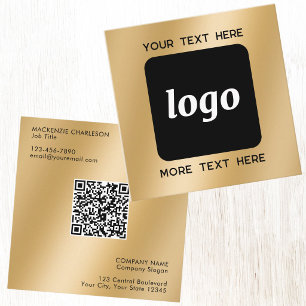 Einfacher Logo- und Text-QR-Code Gold Quadratische Visitenkarte