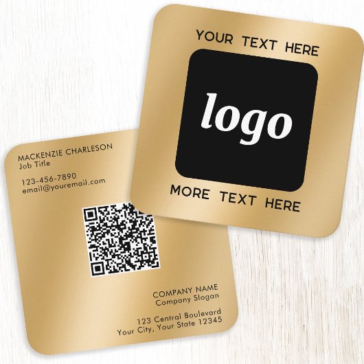 Einfacher Logo- und Text-QR-Code Gold Quadratische Visitenkarte