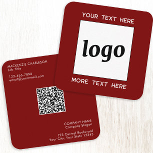 Einfacher Logo- und Text-QR-Code in Dunkelburgunde Quadratische Visitenkarte