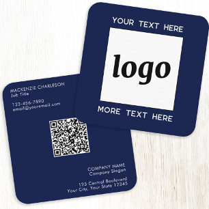 Einfacher Logo- und Text-QR-Code in Marineblau Quadratische Visitenkarte