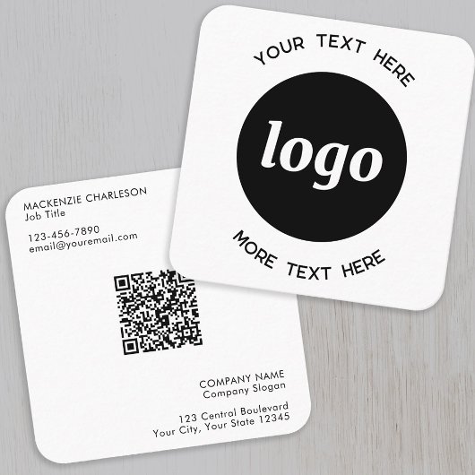 Einfacher Logo- und Text-QR-Code Quadratische Visitenkarte