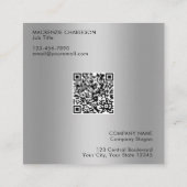 Einfacher Logo- und Text-QR-Code Silber Quadratische Visitenkarte (Rückseite)