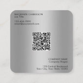 Einfacher Logo- und Text-QR-Code Silber Quadratische Visitenkarte (Rückseite)