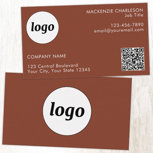Einfacher Logo und Text QR Code Terrakotta Visitenkarte