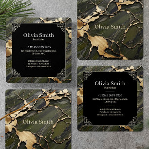 Einfacher Luxus Grüner Marmor & Kintsugi Gold Quad Quadratische Visitenkarte