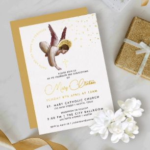 Einfacher Luxus Weißgold Taufe Engel Chic Schrift Folieneinladung