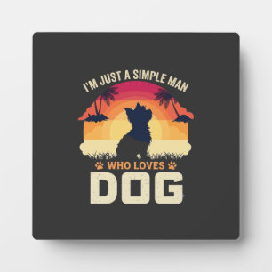 Einfacher Mann, der Hunde-Silhouette-Sonnenunterga Fotoplatte
