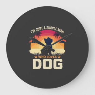 Einfacher Mann, der Hunde-Silhouette Sonnenunterga Große Wanduhr