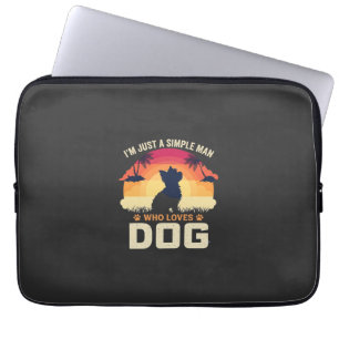 Einfacher Mann, der Hunde-Silhouette-Sonnenunterga Laptopschutzhülle