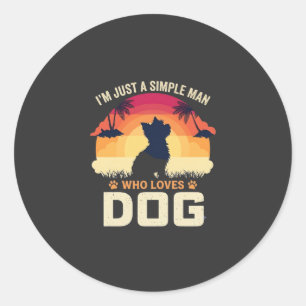 Einfacher Mann, der Hunde-Silhouette-Sonnenunterga Runder Aufkleber