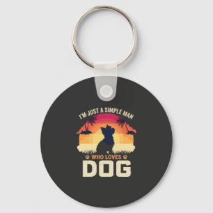 Einfacher Mann, der Hunde-Silhouette-Sonnenunterga Schlüsselanhänger