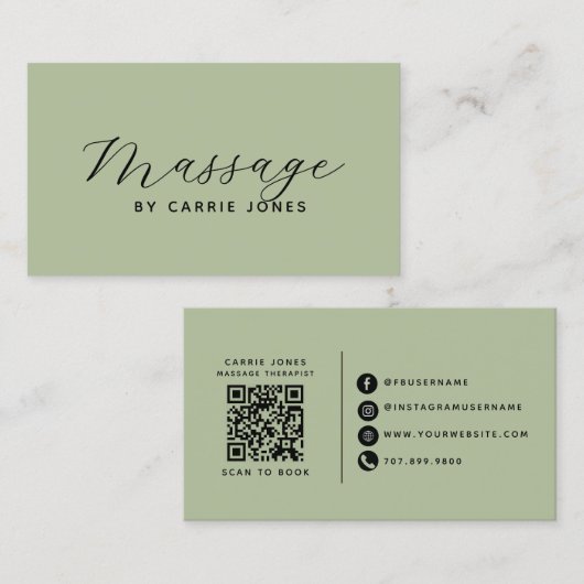 Einfacher Massagetherapeut Sage Green Visitenkarte (Vorne/Hinten)