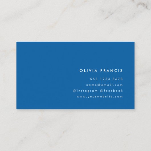 Einfacher Minimal Royal Blue Moderner Farbblock Visitenkarte (Rückseite)