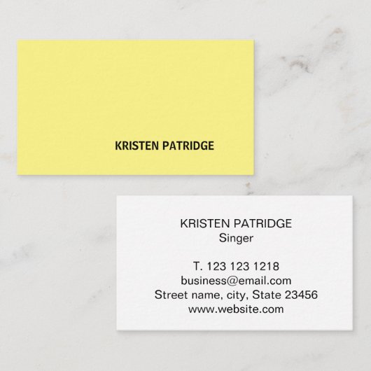 EINFACHER MINIMAL-YELLOW MODERNER TRENDY SINGER VISITENKARTE (Vorne/Hinten)