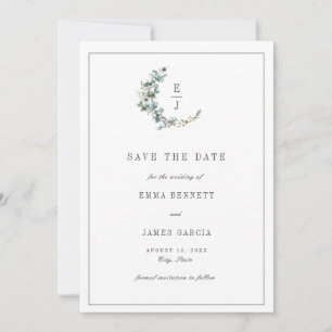 Einfacher minimaler Eukalyptus-Kranz-Monogramm-Hoc Save The Date
