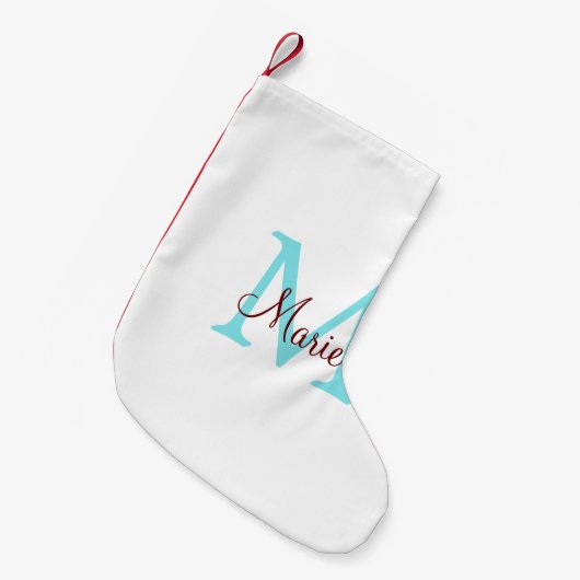 einfacher minimaler Name Monogramm rosa roter Wurf Kleiner Weihnachtsstrumpf (Vorderansicht (hängend))