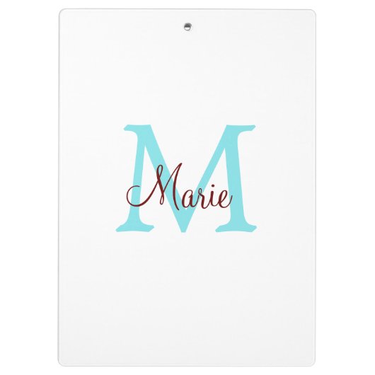 einfacher minimaler Name Monogramm rosa roter Wurf Klemmbrett (Rückseite)