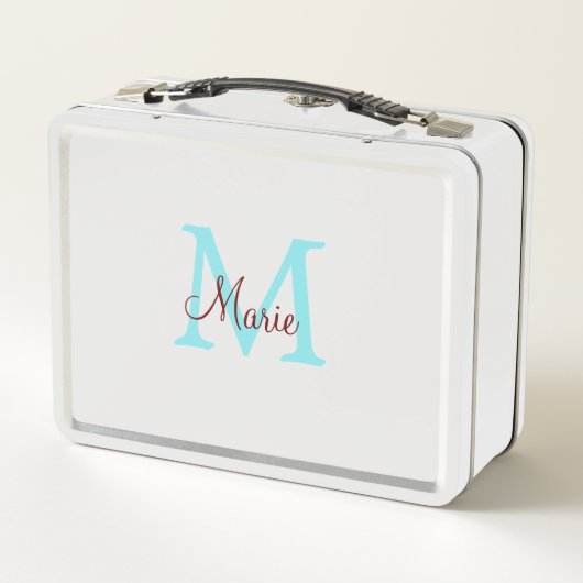 einfacher minimaler Name Monogramm rosa roter Wurf Metall Brotdose (Rückseite)