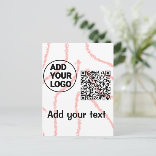 Einfacher minimaler q r Code Hinzufügen des Logo-S Postkarte (Stehend Vorderseite)