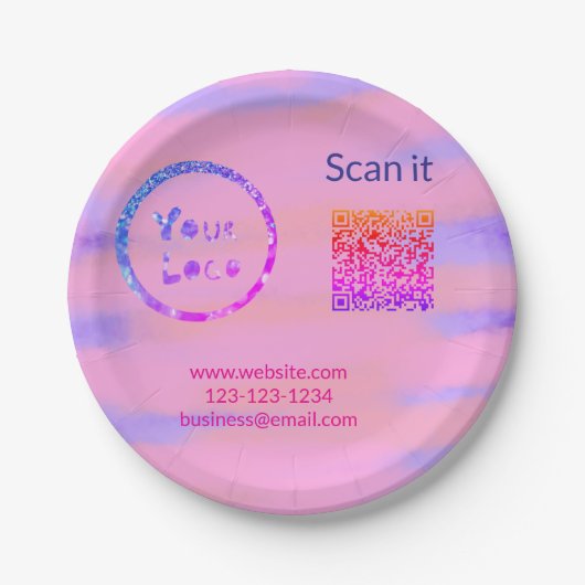 Einfacher minimaler q r Code Hinzufügen Logo Scan- Pappteller (Vorderseite)
