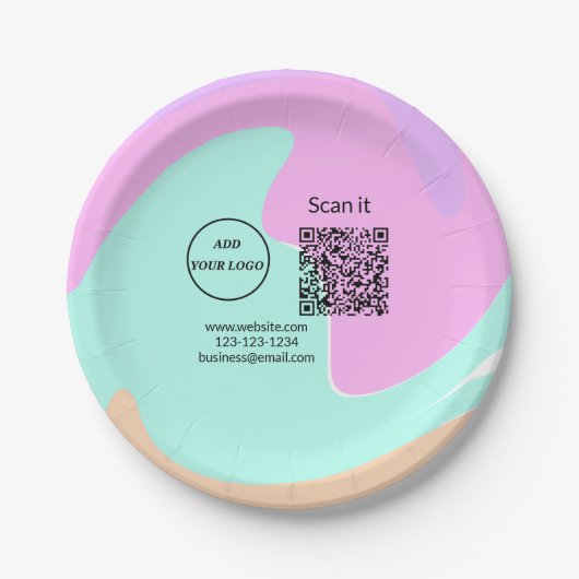 Einfacher minimaler q r Code Hinzufügen Logo Scan- Pappteller (Vorderseite)