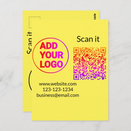Einfacher minimaler q r Code Hinzufügen Logo Scan- Postkarte (Vorne/Hinten)