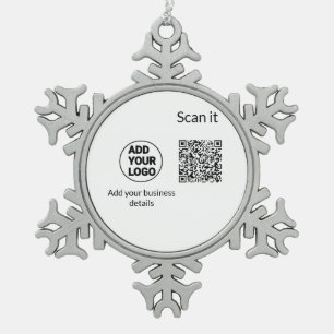 Einfacher minimaler q r Code Hinzufügen Logo Scan- Schneeflocken Zinn-Ornament
