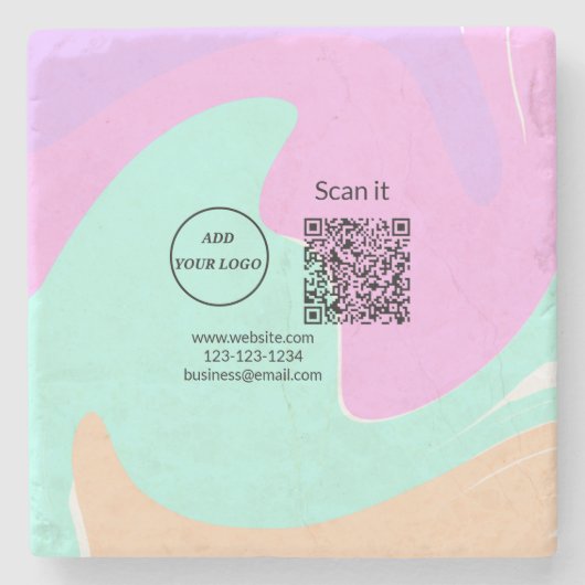 Einfacher minimaler q r Code Hinzufügen Logo Scan- Steinuntersetzer (Vorderseite)