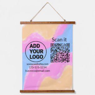 Einfacher minimaler q r Code Hinzufügen Logo Scan- Wandteppich Mit Holzrahmen