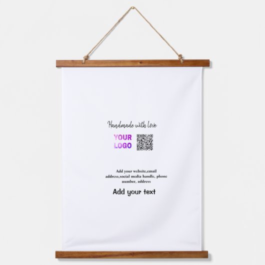 Einfacher minimaler QR-Code-Logo-Scan-Code-Name te Wandteppich Mit Holzrahmen (Vorderseite)