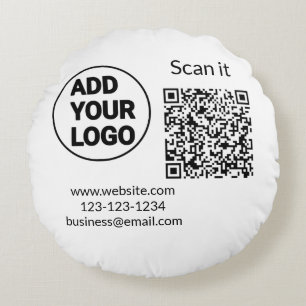 Einfacher minimaler QR-Code-Logo-Scan-Code-Name wi Rundes Kissen
