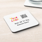 Einfacher minimaler QR-Code zum Bezahlen Logo Firm Getränkeuntersetzer (Linke Seite)