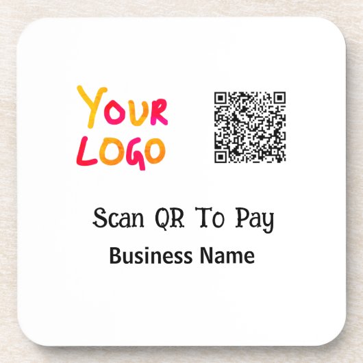 Einfacher minimaler QR-Code zum Bezahlen Logo Firm Getränkeuntersetzer (Vorderseite)