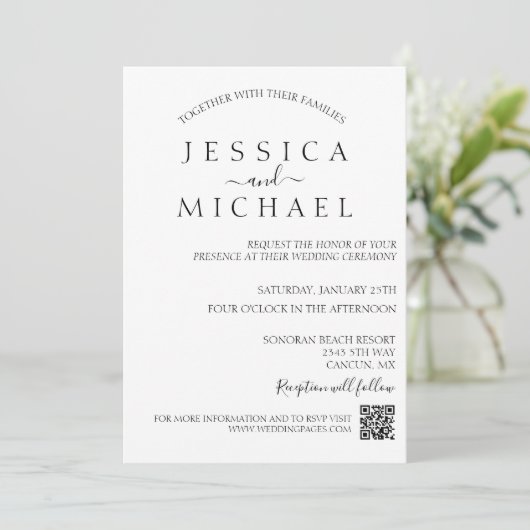 Einfacher Minimalistischer QR-Code für Hochzeiten Einladung (Stehend Vorderseite)