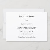 Einfacher moderner Fototyp Abschluss Save The Date (Rückseite)