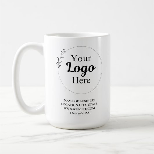 Einfacher, moderner Logo-QR-Code und Text-Business Kaffeetasse (Links)