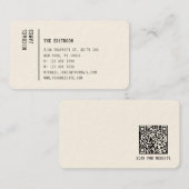 Einfacher moderner minimaler cremefarbener QR-Code Visitenkarte (Vorne/Hinten)