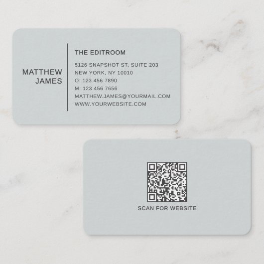 Einfacher moderner minimaler grauer QR-Code Visitenkarte (Vorne/Hinten)
