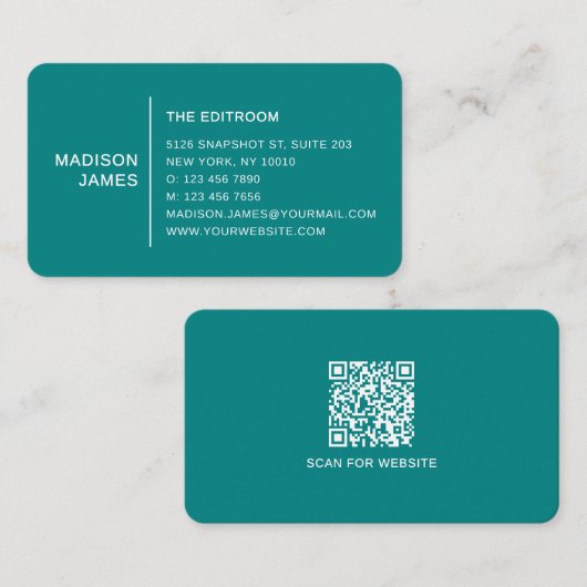 Einfacher moderner minimaler türkiser QR-Code Visitenkarte (Vorne/Hinten)