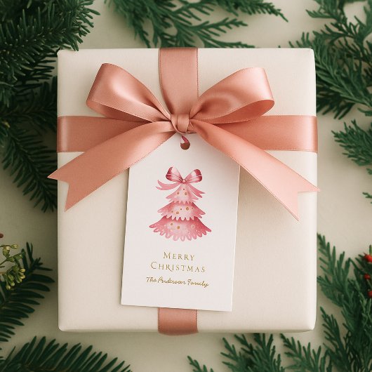 Einfacher moderner rustikaler rosa Weihnachtsbaum Geschenkanhänger